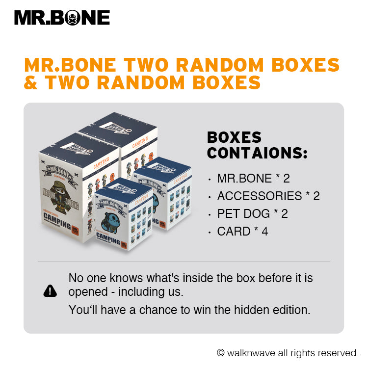 Two random boxes and two dog boxes of the camping series